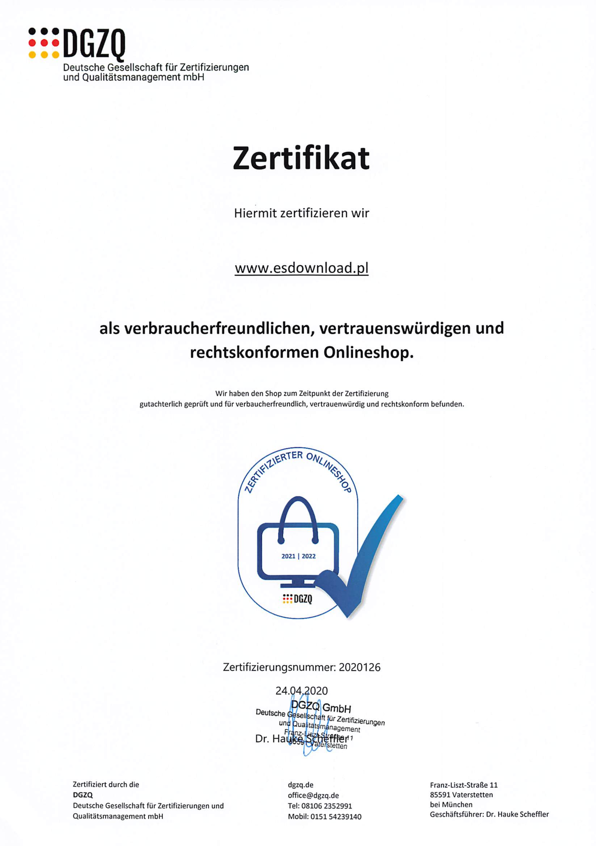 Sklep internetowy z certyfikatem DGZQ dla handlu oprogramowaniem